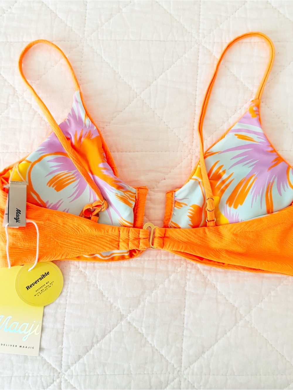 NEW Maaji Bright Orange Reversible Bikini Top Large NWT - Picture 4 of 6